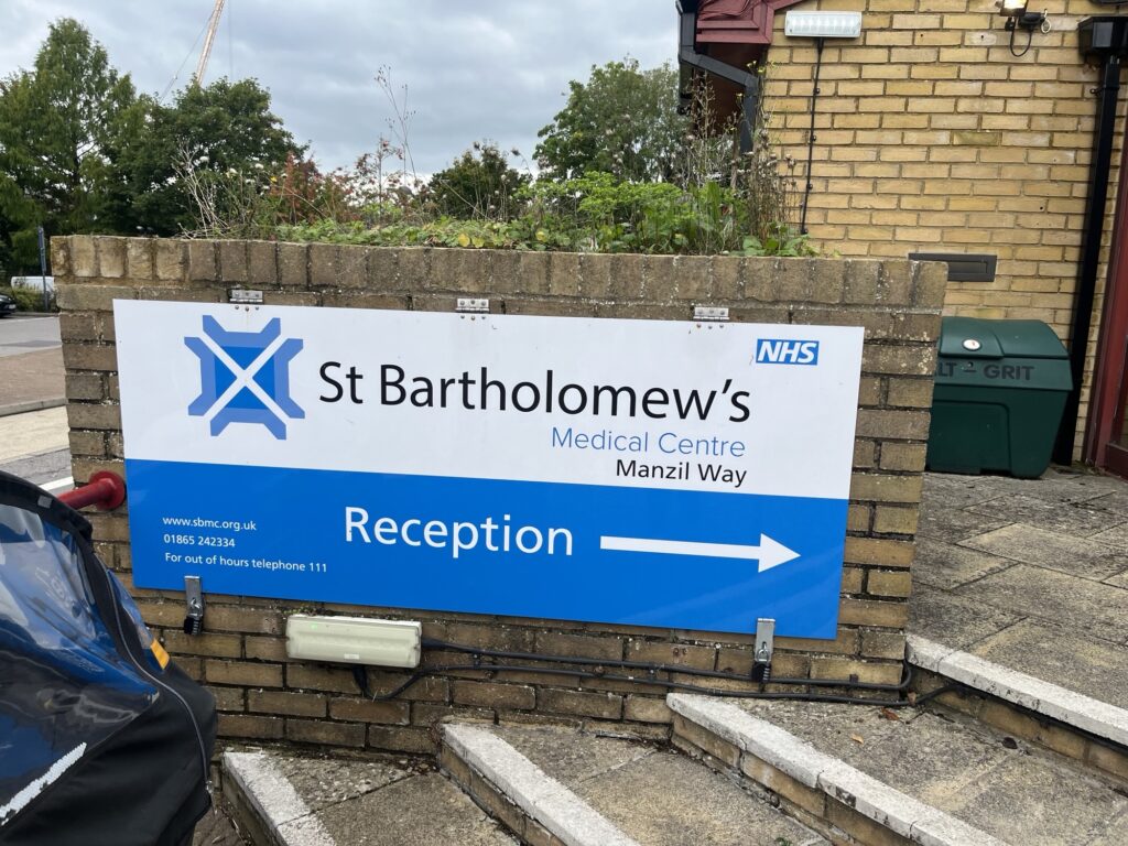 st bartholomew's centre reception sign